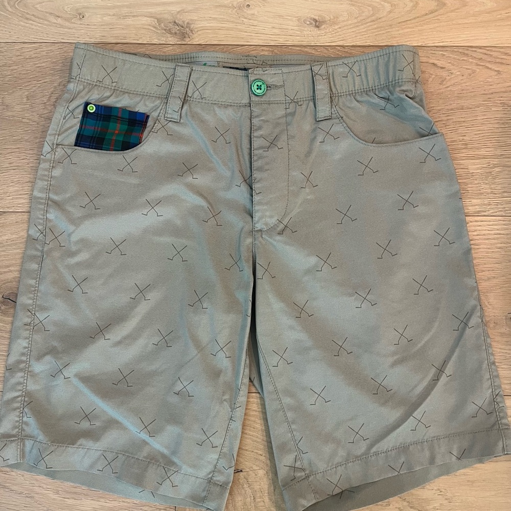 William Murray Golf Tan Shorts with Plaid Pocket